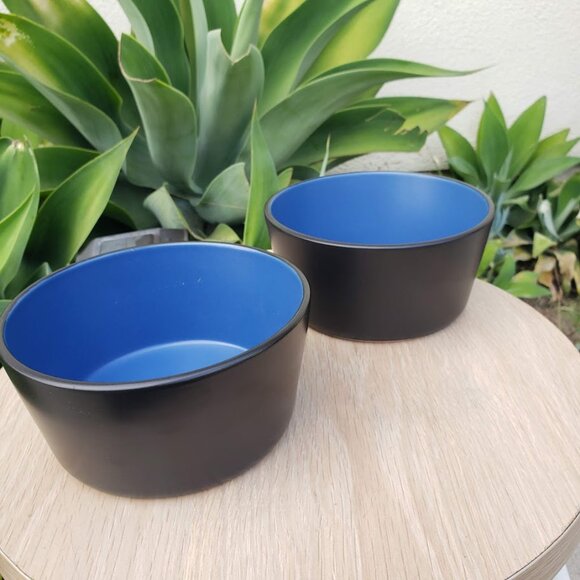 NEW Stone Lain 2 Bowls Stoneware Dinnerware Set Blue and Black Dishwasher and Mi - Picture 7 of 12
